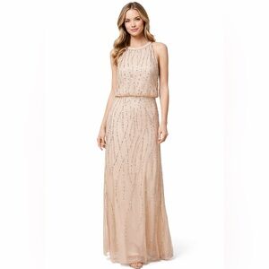 Adrianna Papell Blush Silver Beaded Gown Size 14 NWT Formal Evening Wedding MOB